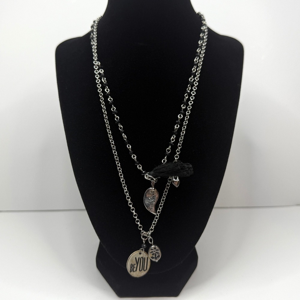 Charming Charlie Layered Pendant Charm Necklace Silver Tone Be You Jewelry 11 in